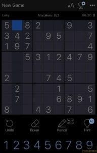 Screenshot of "Night mode" Sudoku