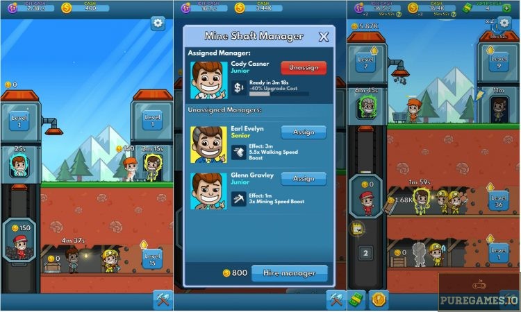 Hiring better manager makes you more productive in Idle Miner Tycoon