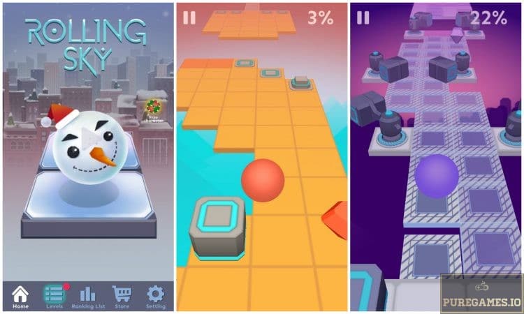 scrolling ball in sky takes you to a series of challenging levels