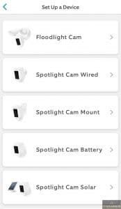 screenshot of camera setup for Ring app