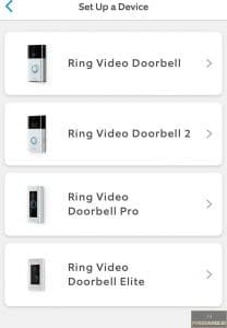 screenshot of device setup for Ring app