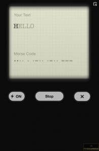 Morse code screen of the Flashlight app