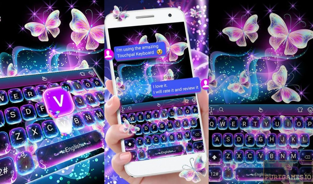 download Colorful Glitter Neon Butterfly Keyboard Theme